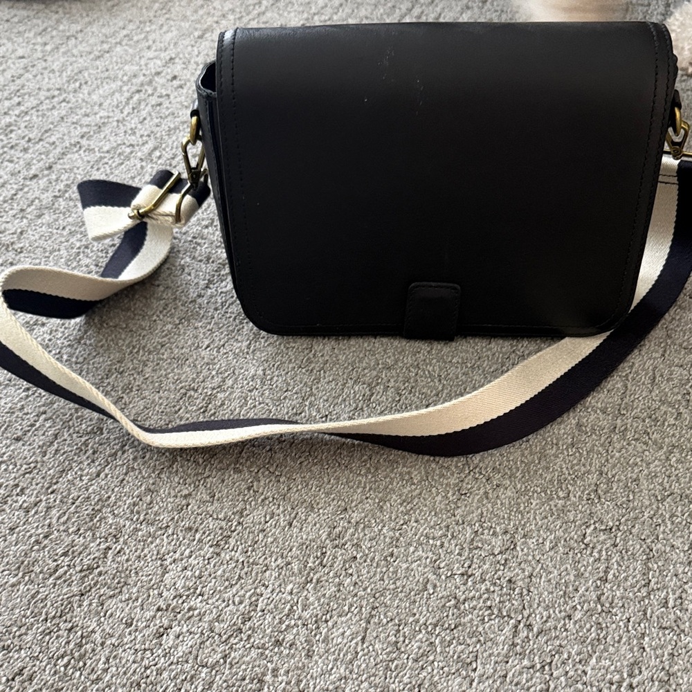 Madewell Black Crossbody Bag with Striped Strap